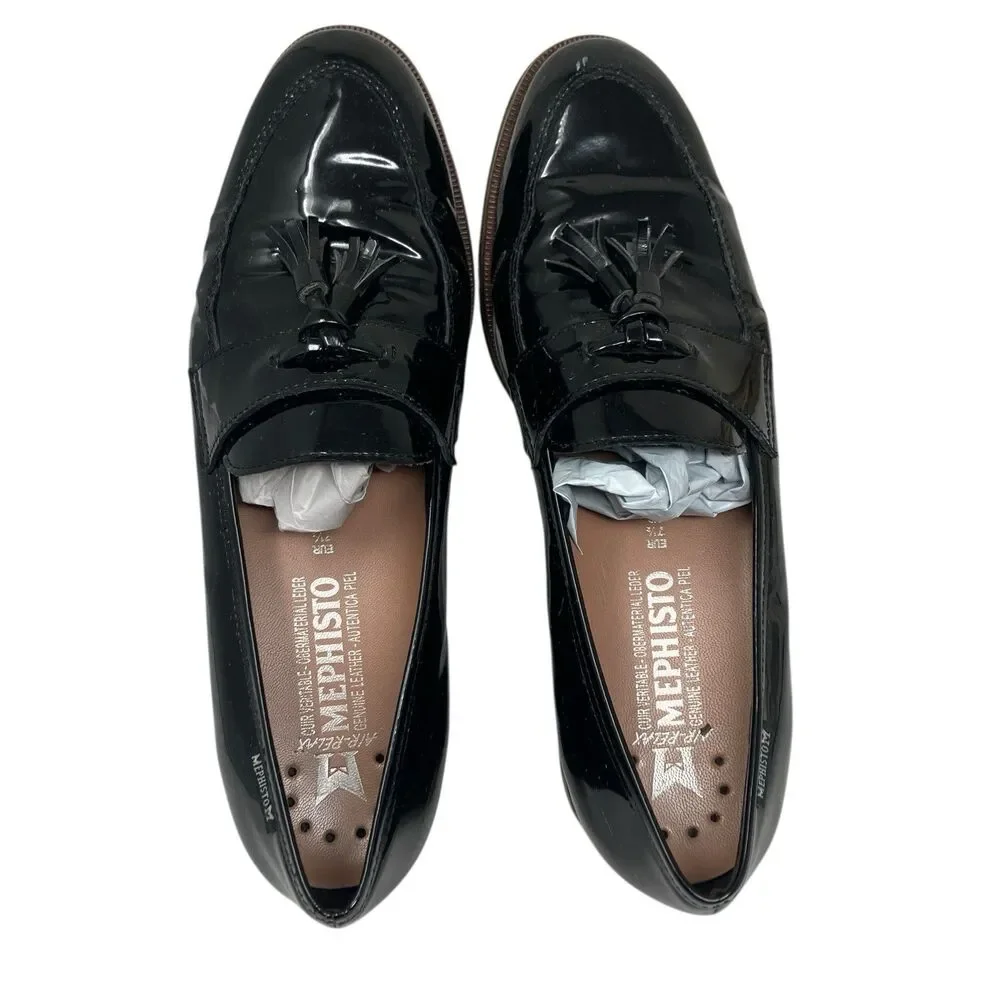 Mephisto Black Patent Leather Tassel Luxe Euro Preppy Loafers Comfort Womens 10‎